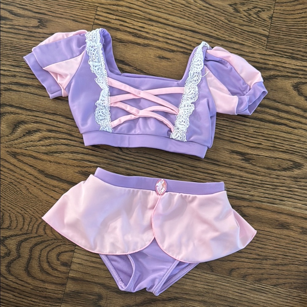 Purple and Pink Lace Trim Two-Piece Set